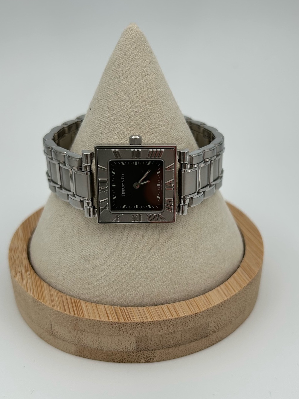 Tiffany & Co. Atlas Square Stainless Steel Watch - Black Dial - Good Condition